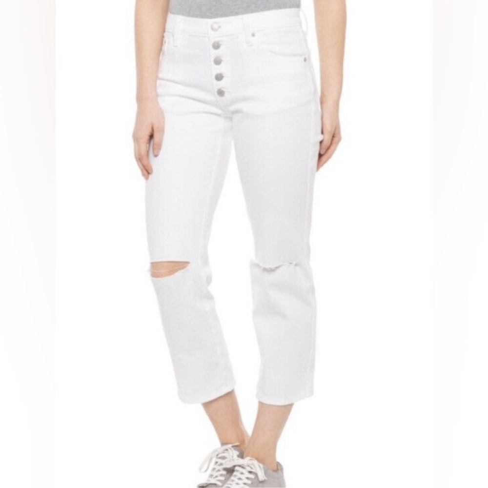Lucky Brand White Distressed Mid Rise Authentic Straight Jeans Size 8/29